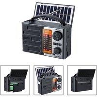 Ventryn Portable Solar FM AM SW Radio Bluetooth Speaker TF USB LED Light in Black