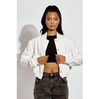STYLEWISE Women's Satin Finish - Cropped Fit - Bomber Jacket in Cream | Size: XS