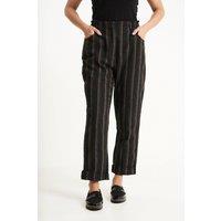 Saloos Women's Stripe Print Straight Leg Trousers with Side Pockets - Relaxed Fit Cropped Trousers in Black | Size: 16