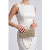 Vellin Women's Women's Glitter Pleated Ring Clasp Evening Clutch Bag with Gift Box in Gold