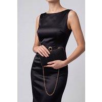 Vellin Women's Women's Glitter Pleated Ring Clasp Evening Clutch Bag with Gift Box in Black
