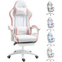 Rolipo 135 Reclining PU Leather Gaming Chair With Footrest & Headrest in White