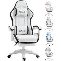 Rolipo 135 Reclining PU Leather Gaming Chair With Footrest & Headrest in White