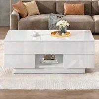 Rolipo Smart Lift Top Coffee Table with LED Lights & Drawers in White