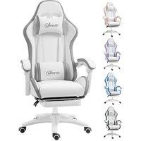 Rolipo 135 Reclining PU Leather Gaming Chair With Footrest & Headrest in White