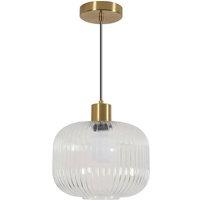 Goeco Clear Glass Pendant Light with Ribbed Glass Shade & Bronze Finish in Gold