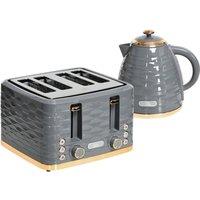 Rolipo Grey Kettle & Toaster Set, Ridged Design, 1.7L & 4 Slice