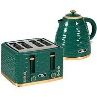 Rolipo Green Kettle & Toaster Set: 3000W Rapid Boil Kettle, 4 Slice