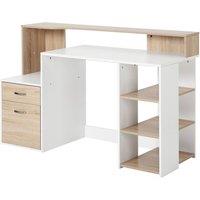 Rolipo 137 x 55cm Computer Desk With Drawers, Shelves & Printer Stand in Brown | Size: 137 x 55 cm