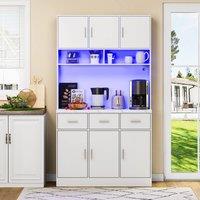 Rolipo 180cm Tall Kitchen Pantry Cupboard with LED & UK Power Sockets in White