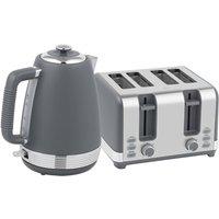 Rolipo Grey Kettle & Toaster Set, Stainless Steel, 1.7L, 4 Slice