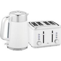 Rolipo White Electric Kettle & Toaster Set Ridged Texture 3000W