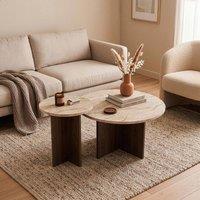 CALICOSY Set Of 2 Round Coffee Tables 70 Cm & 40 Cm TILIA in Walnut