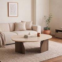 CALICOSY Coffee Table With Ally Shaped Top & Wide Legs, 100 Cm Long - ROCK in Walnut