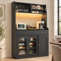 STILVORA Kitchen Cabinet with LED & 2 Drawers in Black