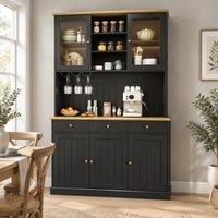 STILVORA Tall Kitchen Cabinet with USB & Adjustable Shelves in Black