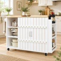 STILVORA Kitchen Island with Sliding Doors & Drawers, White