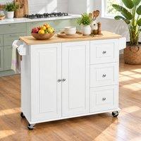 STILVORA Kitchen Storage Trolley with 3 Drawers & Drop Leaf in White