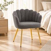 STILVORA Armchair with Petal-Back & Grey Faux Lamb's Wool