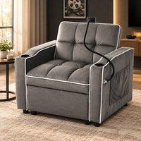 STILVORA 3-in-1 Single Sofa Bed with Drink Holders & Phone Holder in Grey