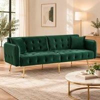 STILVORA 2-Seater Sofa Bed with Adjustable Backrests, Green Velvet