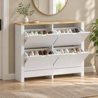 STILVORA Slim Shoe Cabinet with 3 Flip Drawers, White