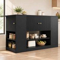 STILVORA Kitchen Island with Fold-Out Tabletop & Storage, Black