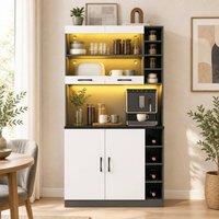 STILVORA Kitchen Cabinet with LED, Microwave Shelf & Storage in White