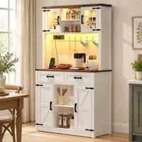 STILVORA Bar Cabinet with LED Lights & Charging Station in White