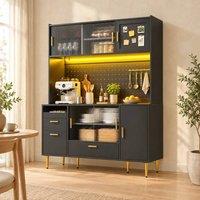 STILVORA Tall Storage Cabinet with LED & Sliding Glass Doors in Black