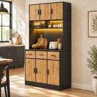 STILVORA Kitchen Cabinet 180 cm with 3 Drawers, LED & USB in Natural