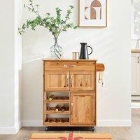 SoBuy Wine Rack 1 Drawer Mobile Functional Serving Cart Kitchen Trolley in Light Brown