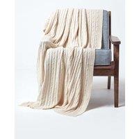Homescapes Cotton Cable Knit Throw Soft & Cosy Vintage Blanket in Natural | Size: 150 cm x 200 cm
