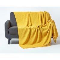 Homescapes Nirvana Slub Cotton Throw in Yellow | Size: 225 cm x 255 cm