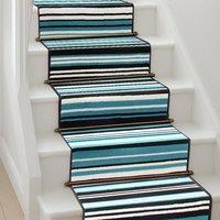 Bravich LTD Two Tone Striped Hallway Runner Rug Non Slip Low Pile in Teal | Size: 60 cm x 720 cm