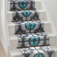 Bravich LTD Floral Tile Hallway Runner Rug Non Slip Low Pile Hall Carpet in Blue | Size: 60 cm x 720 cm