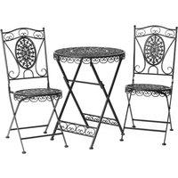 Glamhaus Metal Bistro 3 Piece Set Garden Patio Furniture Black