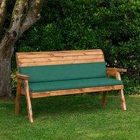 Samuel Alexander Hand Made 3 Seater Wooden Garden Bench & Waterproof Green Cushions