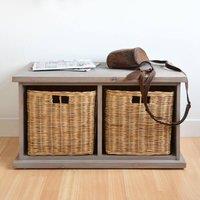 Statement Furniture Tetbury 2 Natural Wicker Basket Hallway Bench in Acacia Wood in Brown