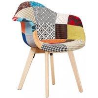 Life Interiors Single Patchwork Fabric Upholstered Accent Chair with Wooden Legs, Mid-Century Modern Armchair