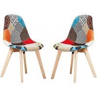 Life Interiors Set of 2 Patchwork Fabric Dining Chairs with Wooden Legs, Mid-Century Modern Accent Chair