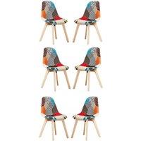 Life Interiors Set of 6 Patchwork Fabric Dining Chairs with Wooden Legs, Mid-Century Modern Accent Chair