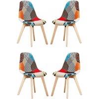 Life Interiors Set of 4 Patchwork Fabric Dining Chairs with Wooden Legs, Mid-Century Modern Accent Chair