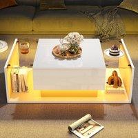 BTM High Gloss LED Coffee Table with 2 Drawers 100cm in White