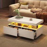 BTM White LED Coffee Table with 2 Drawers 100cm