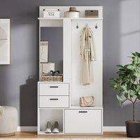 BTM Modern White Hallway Coat Rack Shoe Cabinet Mirror