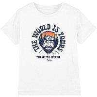 Bob Ross The World Is Yours Kids T-Shirt, White | Size: 7-8 Years