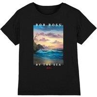 Bob Ross By The Sea Kids T-Shirt, Black | Size: 5-6 Years