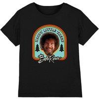 Bob Ross Little Trees Badge Kids T-Shirt, Black | Size: 3-4 Years