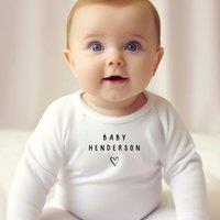 Aye Do Gifts Personalised Surname Baby Outfit: Baby Grow in White | Size: 0-3 m